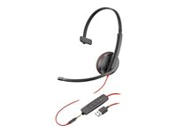 Poly Blackwire 3215 - Blackwire 3200 Series - micro-casque - sur-oreille - filaire - Suppresseur de bruit actif - jack 3,5mm, USB-A - noir - Certifié Skype, Certifié Avaya, certifié Cisco Jabber 80S06AA